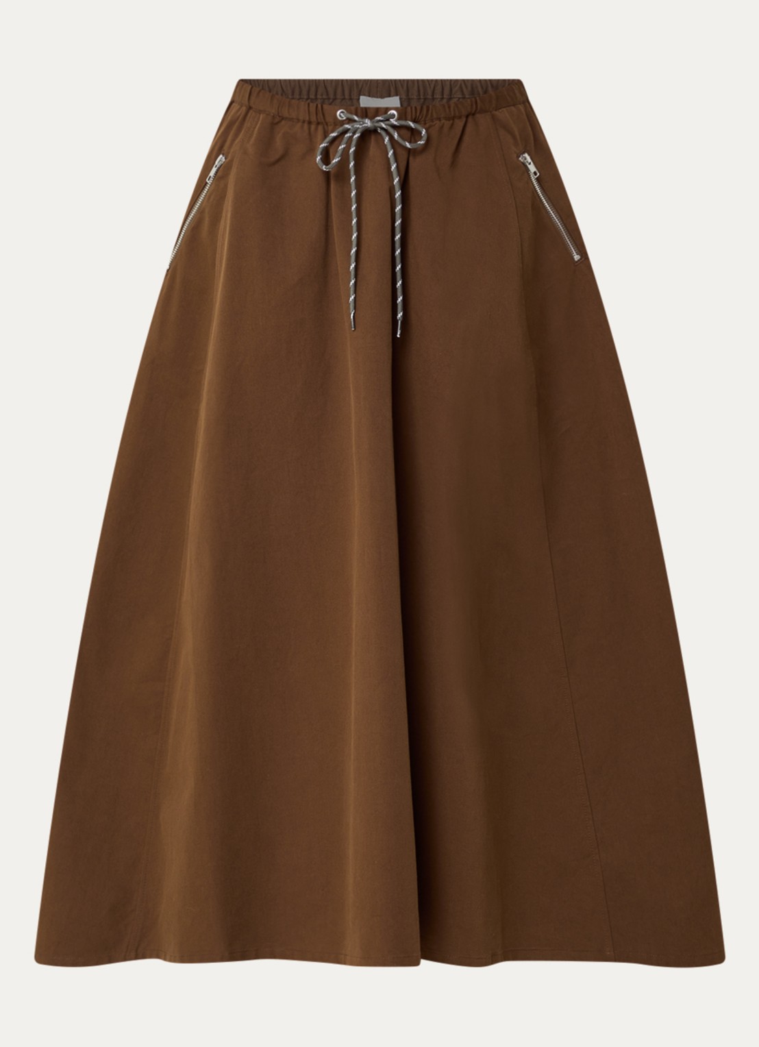Bellerose Harlin midi A-lijn rok met ritszakken - voorkant donkerbruin
