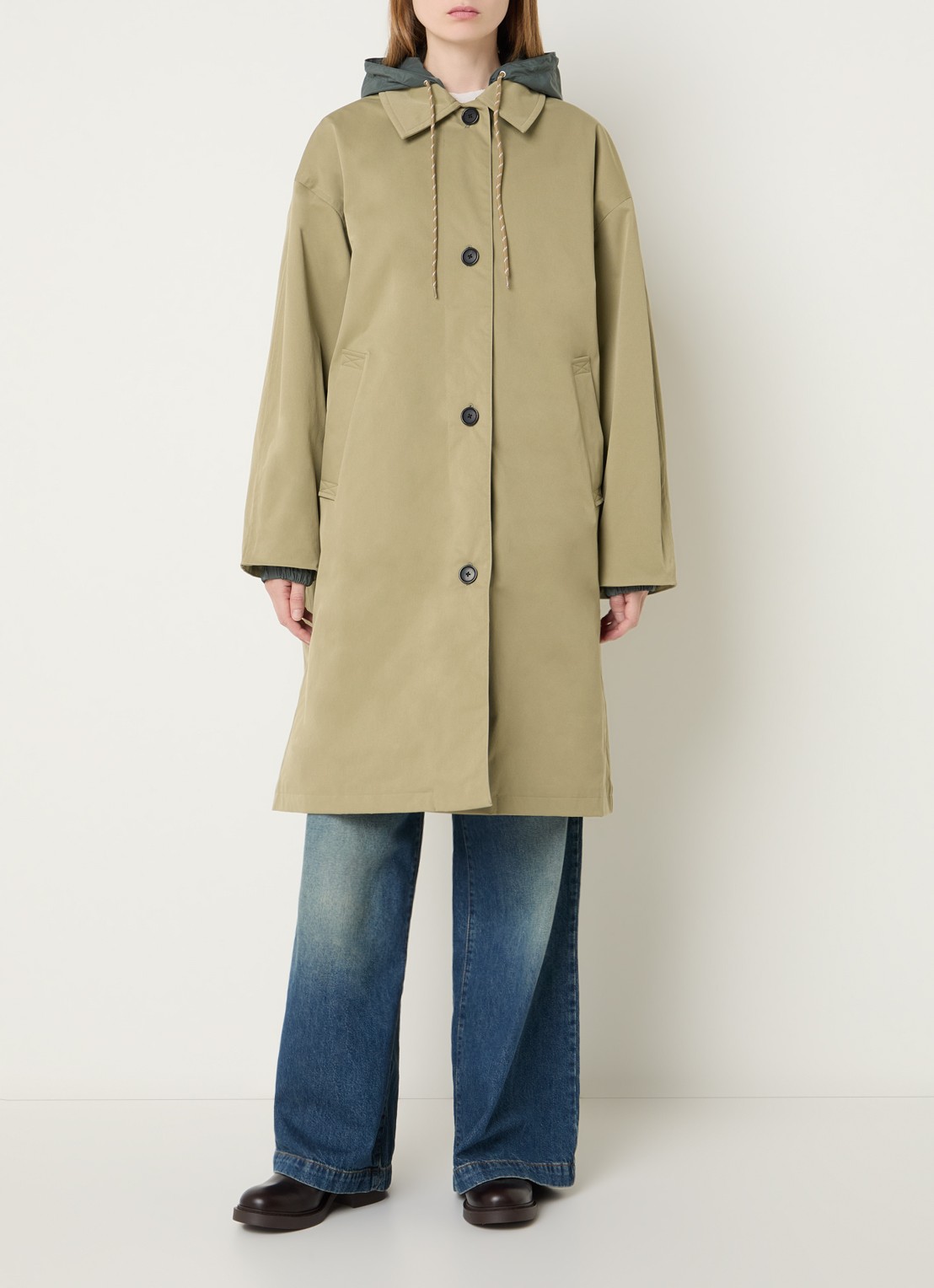 Bellerose Hearty trenchcoat met steekzakken - detail olijfgroen