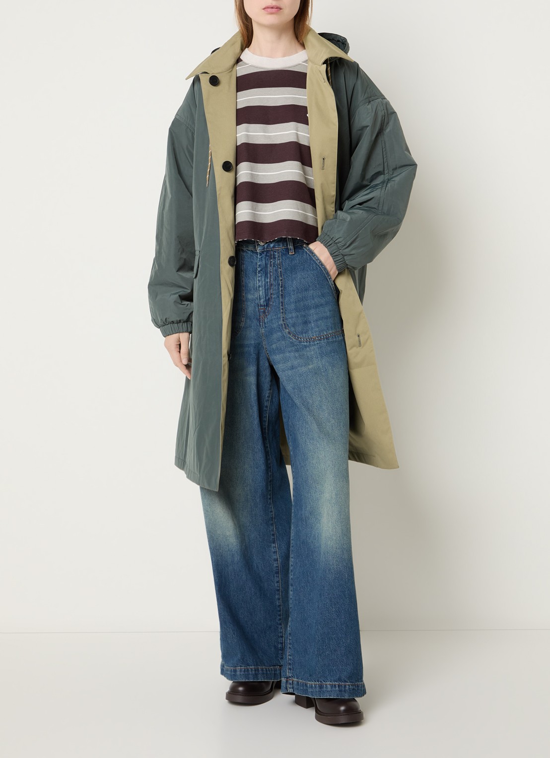 Bellerose Hearty trenchcoat met steekzakken - voorkant 4 olijfgroen