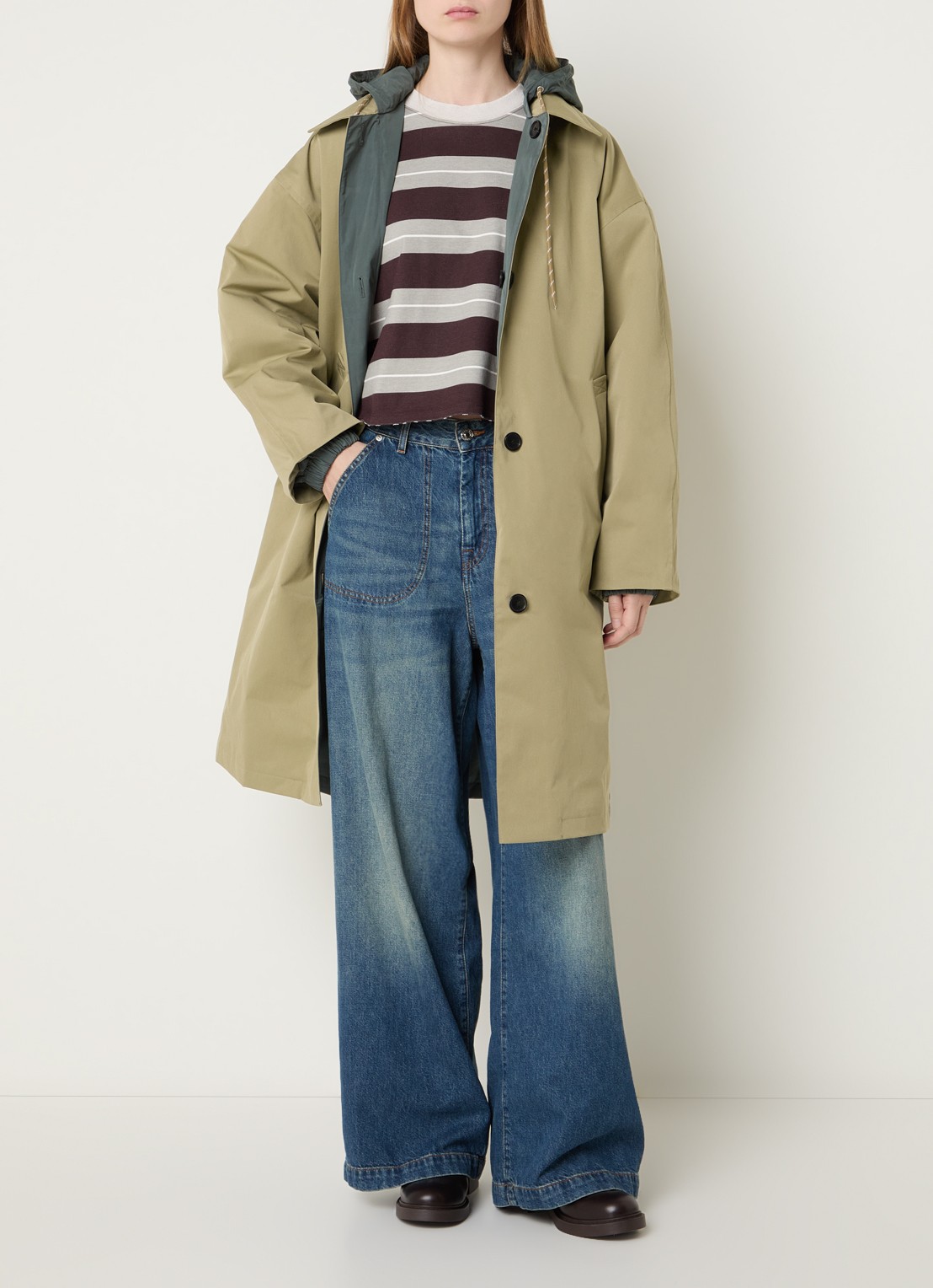 Bellerose Hearty trenchcoat met steekzakken - voorkant 5 olijfgroen