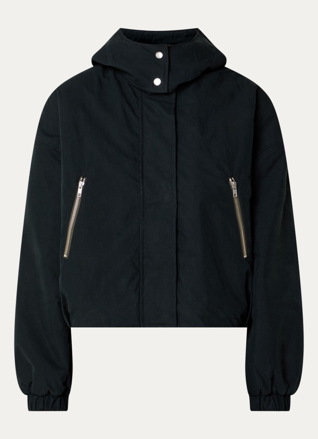 Bellerose Herna cropped jack met capuchon en ritszakken - voorkant zwart