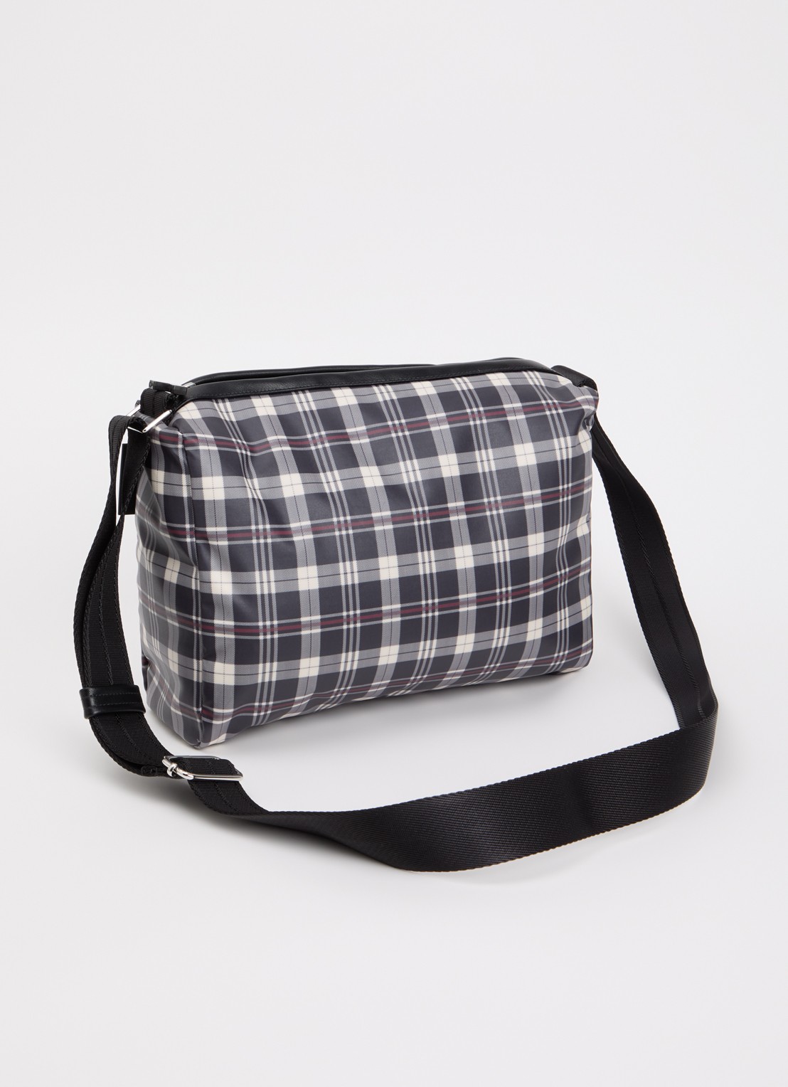 Bellerose Hobbes crossbodytas met ruitdessin en verstelbare schouderriem - achterkant donkerblauw