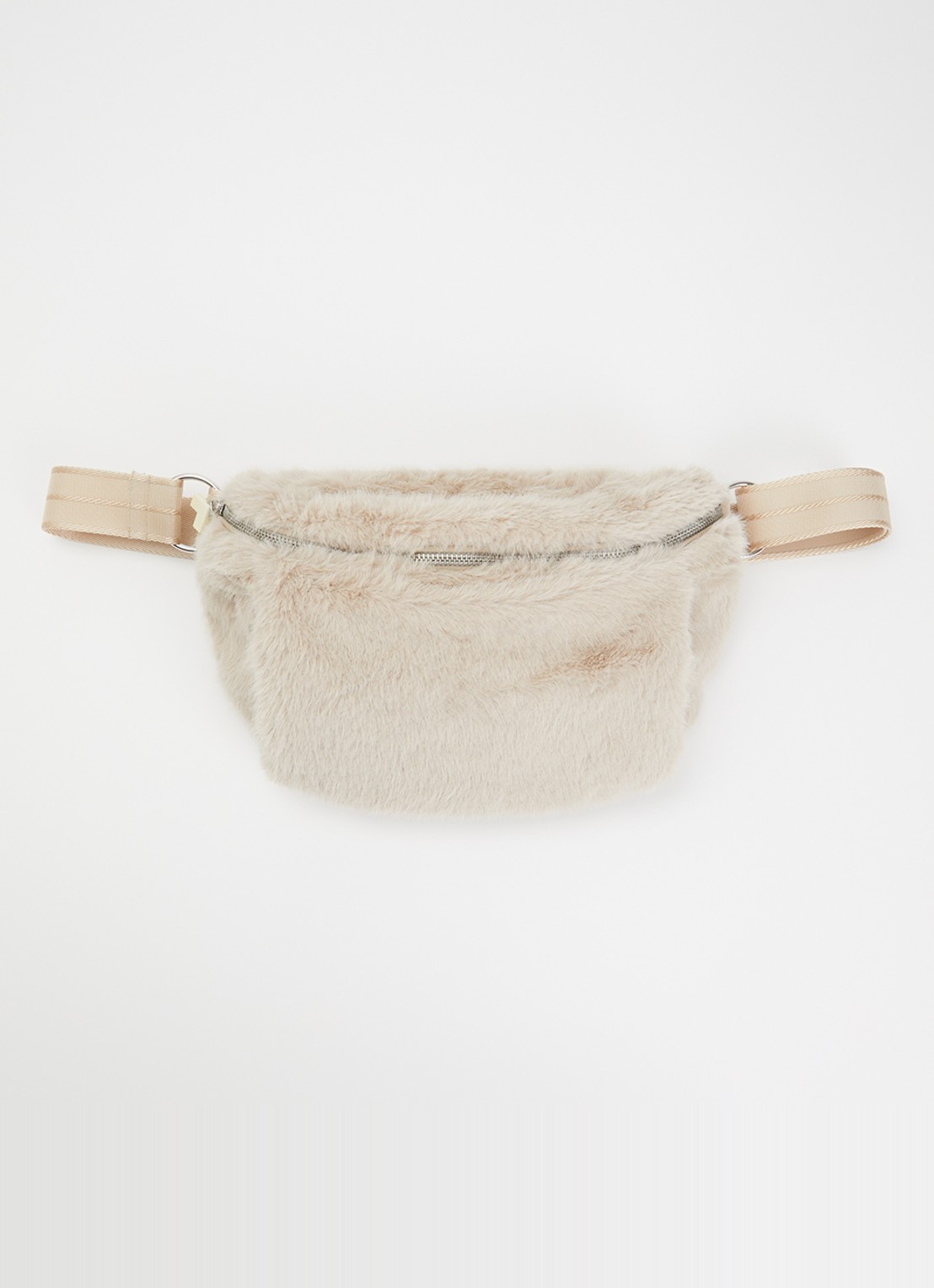 Bellerose Hoswel crossbodytas van imitatiebont met verstelbare schouderriem  - voorkant zand
