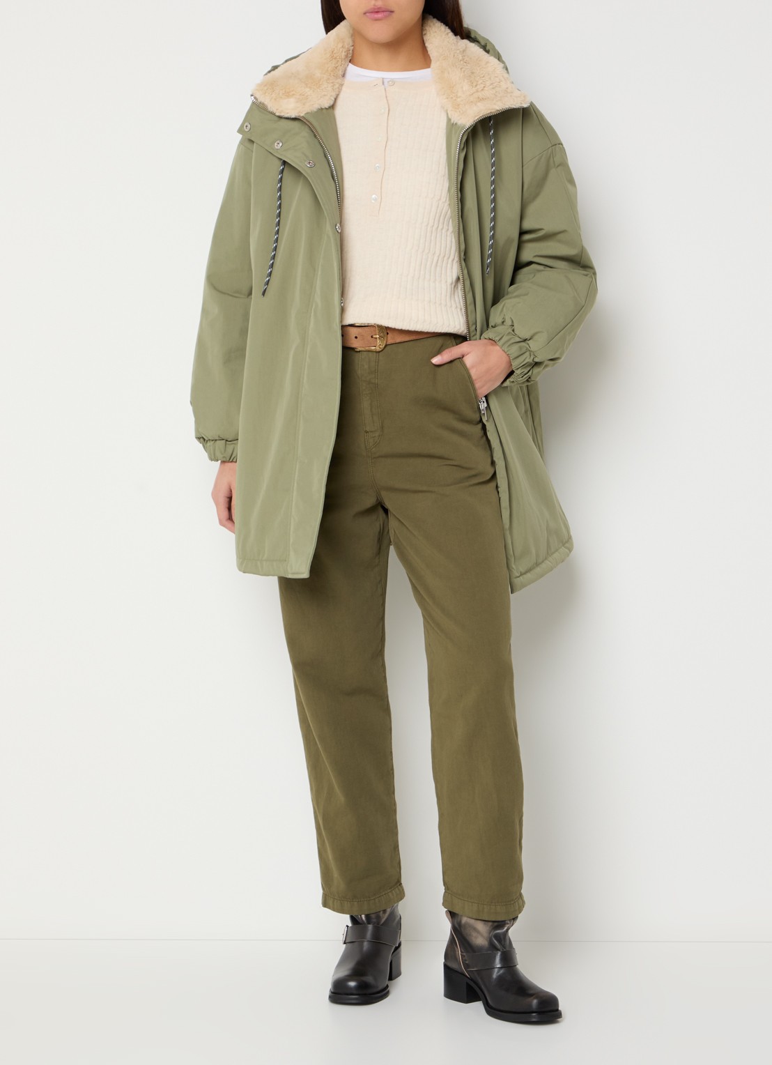 Bellerose Jade oversized gewatteerde parka met capuchon - voorkant 4 olijfgroen