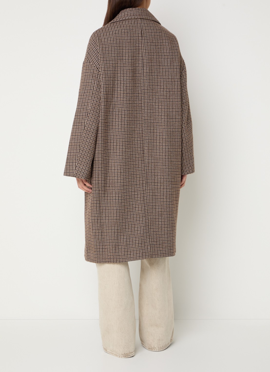 Bellerose Jaguar mantel in wolblend met print - achterkant 3 donkerbruin