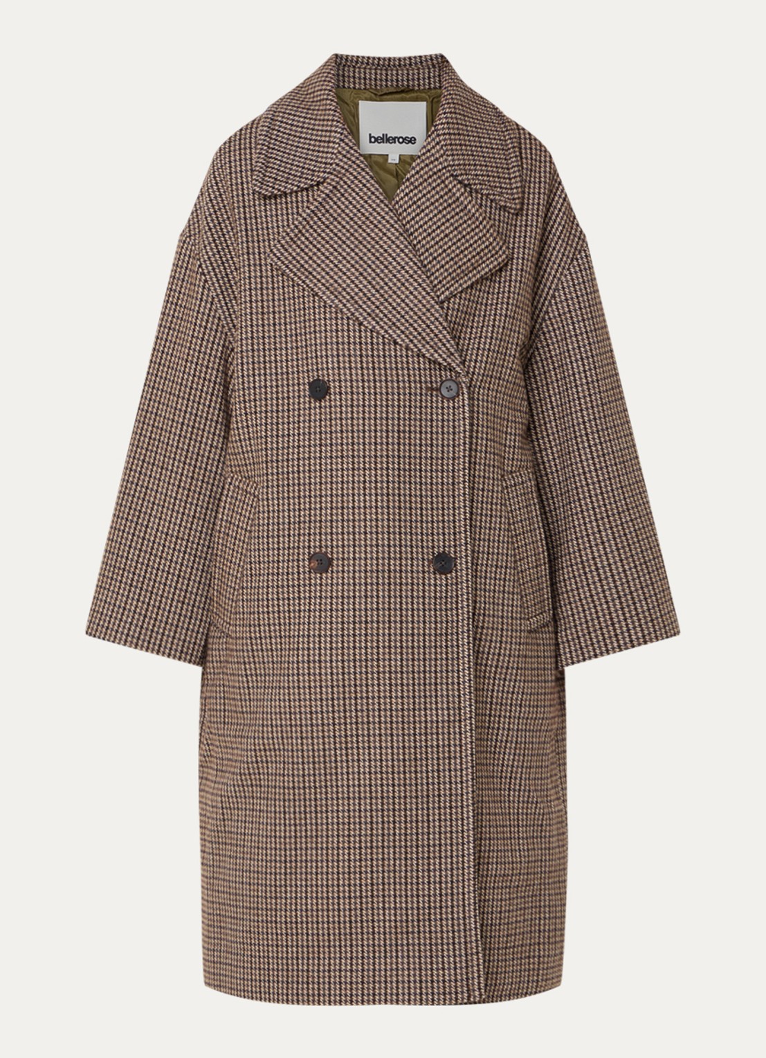 Bellerose Jaguar mantel in wolblend met print - voorkant donkerbruin
