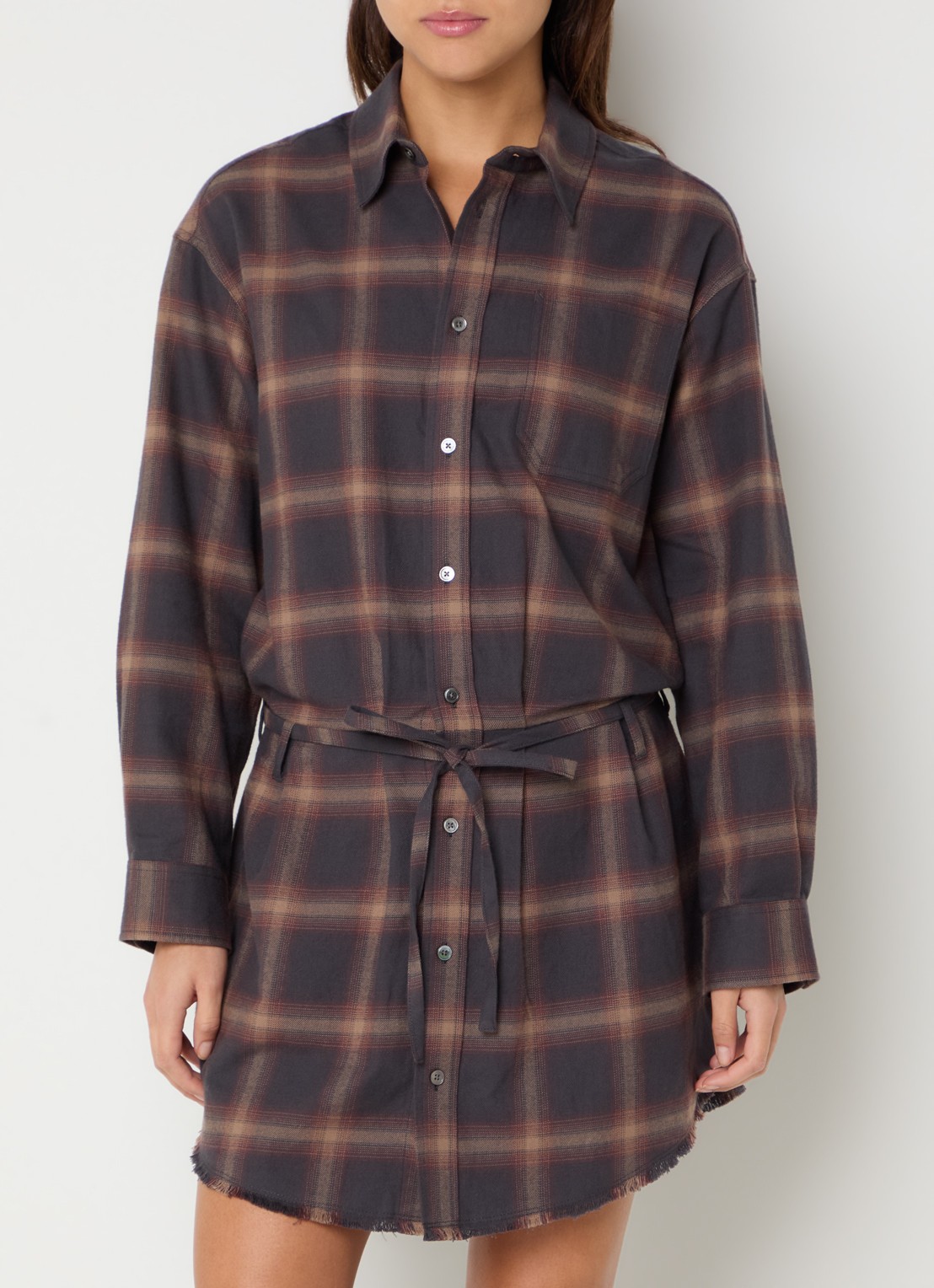 Bellerose Jarvis midi blousejurk met ruitdessin en ceintuur - detail 4 bruin