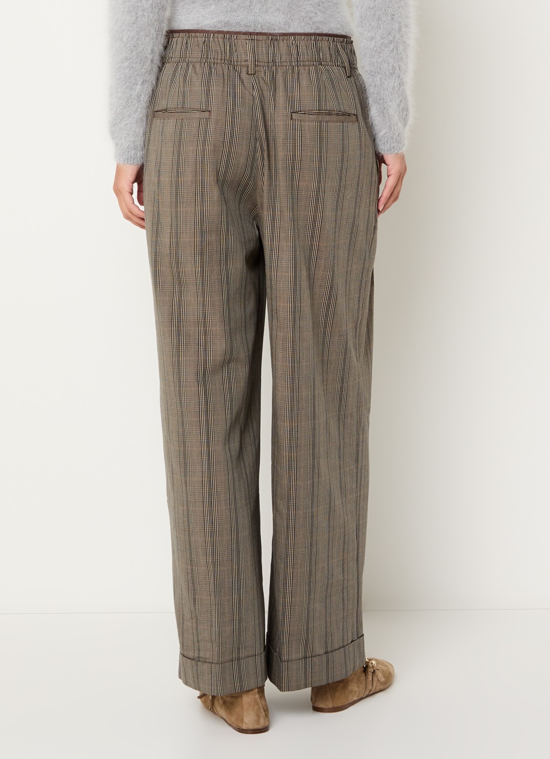 Bellerose Jascha high waist wide fit broek met ruitdessin - achterkant 2 khaki