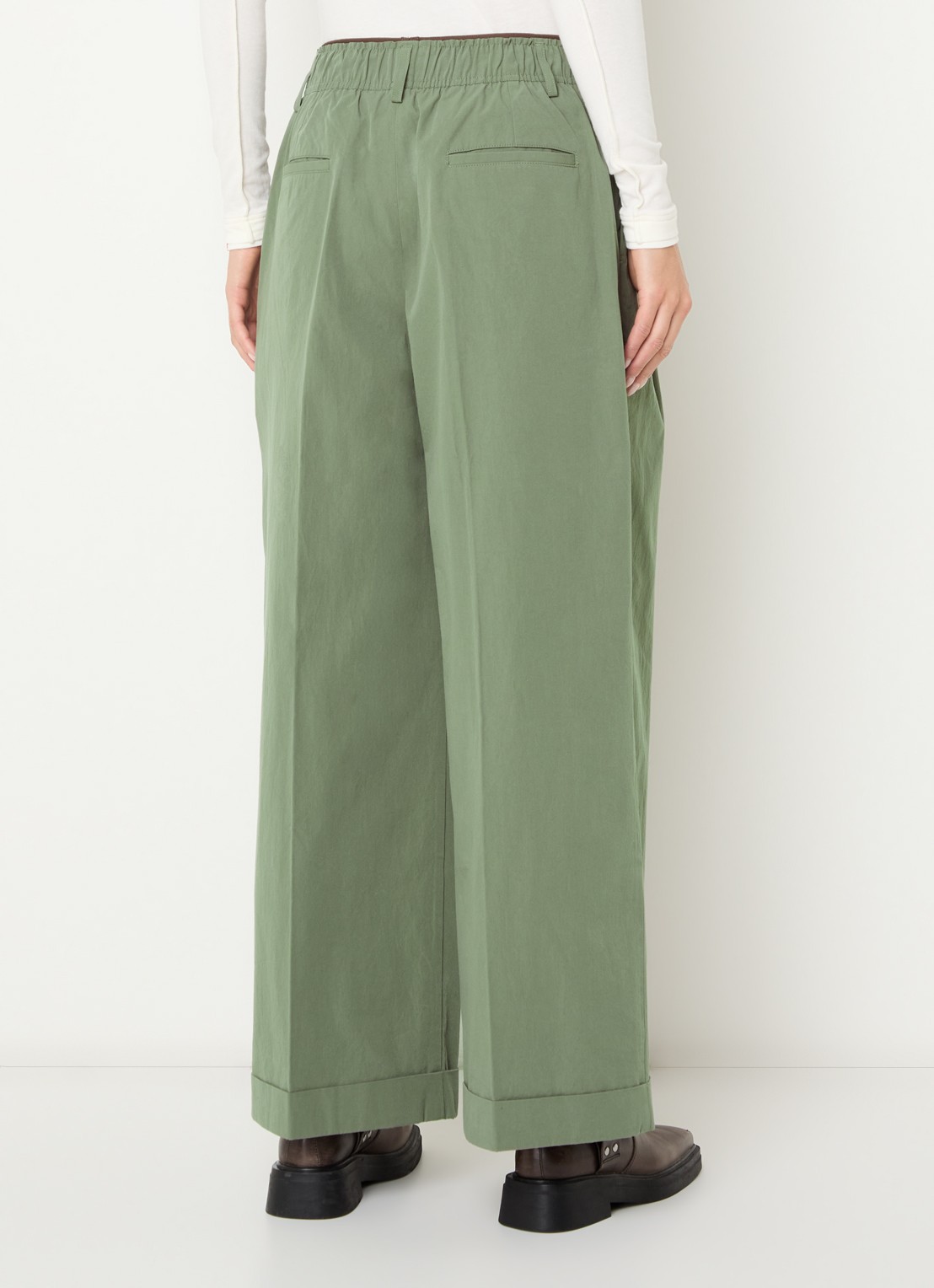 Bellerose Jasha high waist wide fit broek met steekzakken - achterkant 4 groen