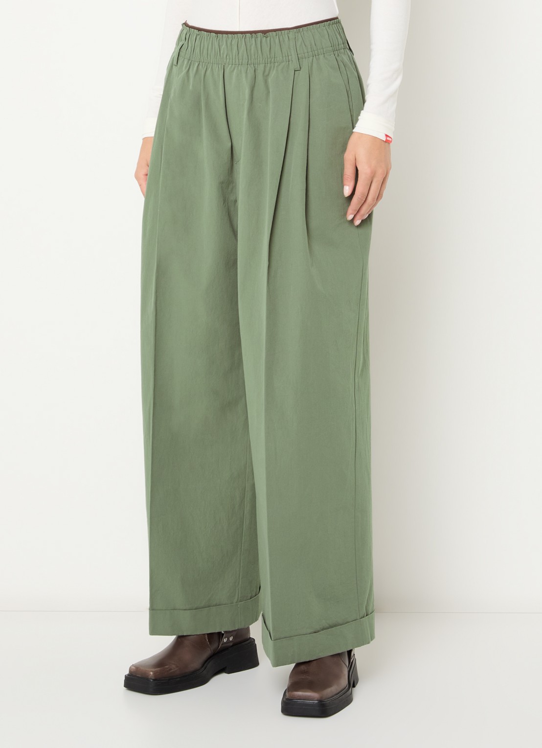 Bellerose Jasha high waist wide fit broek met steekzakken - detail groen
