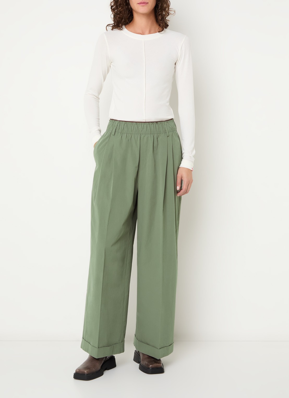 Bellerose Jasha high waist wide fit broek met steekzakken - voorkant 3 groen
