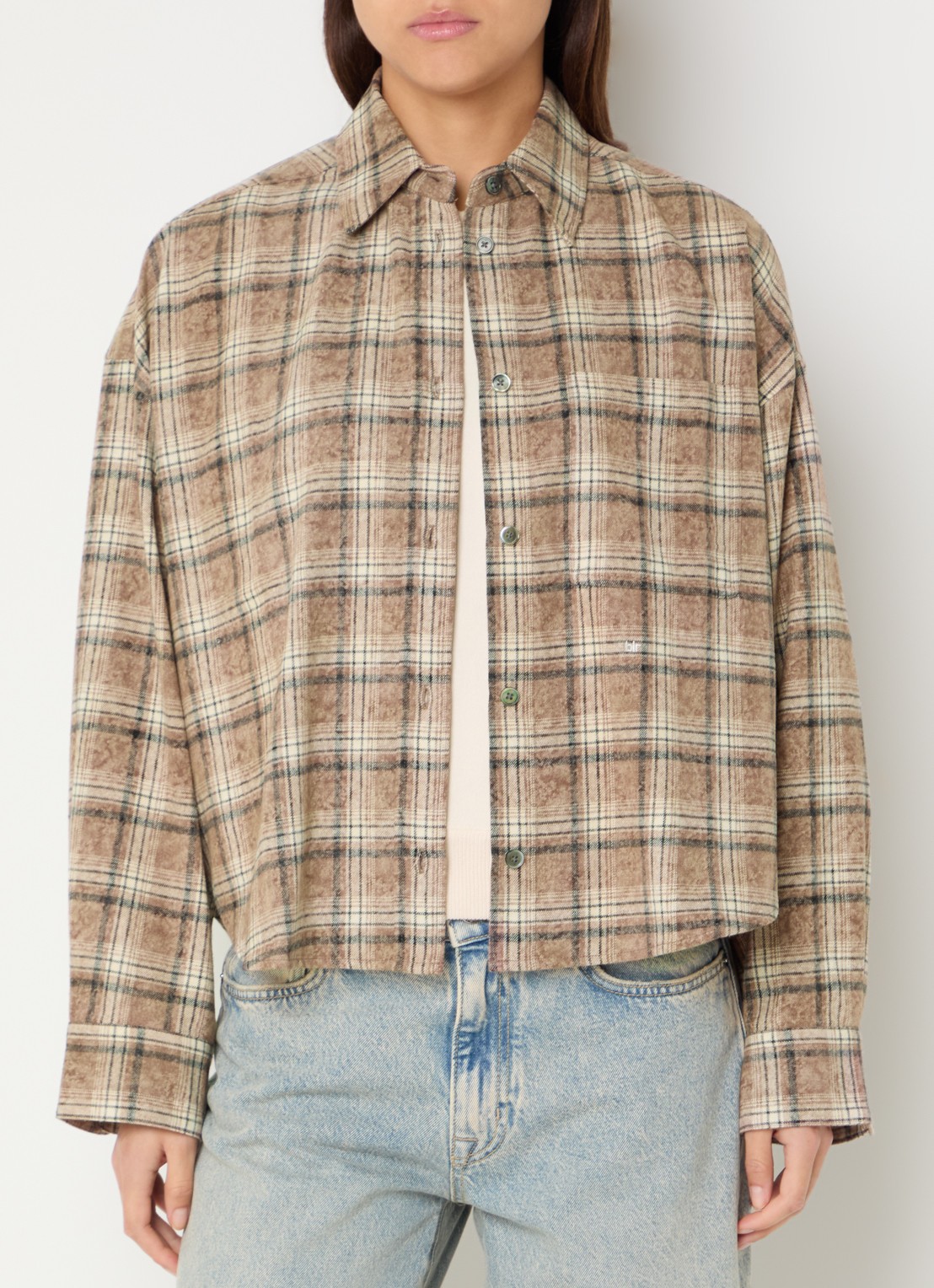 Bellerose Jaxie blouse met ruitdessin - detail lichtbruin