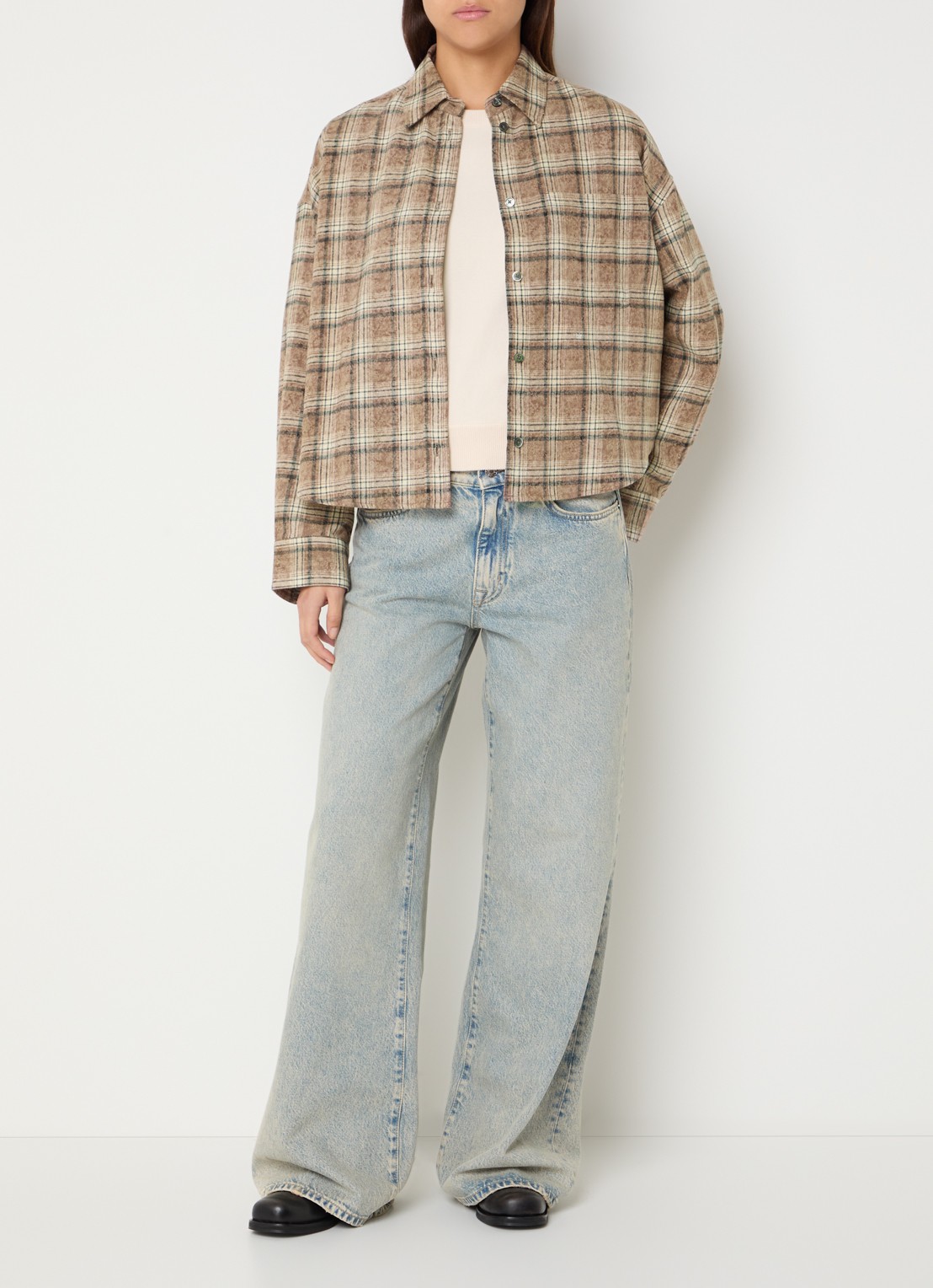 Bellerose Jaxie blouse met ruitdessin - voorkant 3 lichtbruin