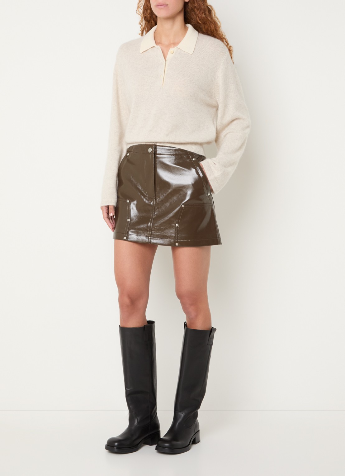 Bellerose Jeezy mini rok van imitatieleer - voorkant 4 bruin