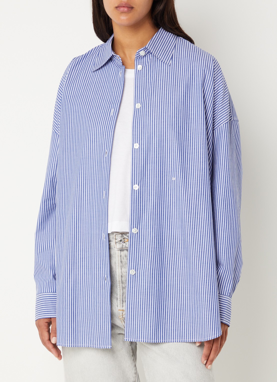 Bellerose Jemma blouse met streepprint - detail kobaltblauw