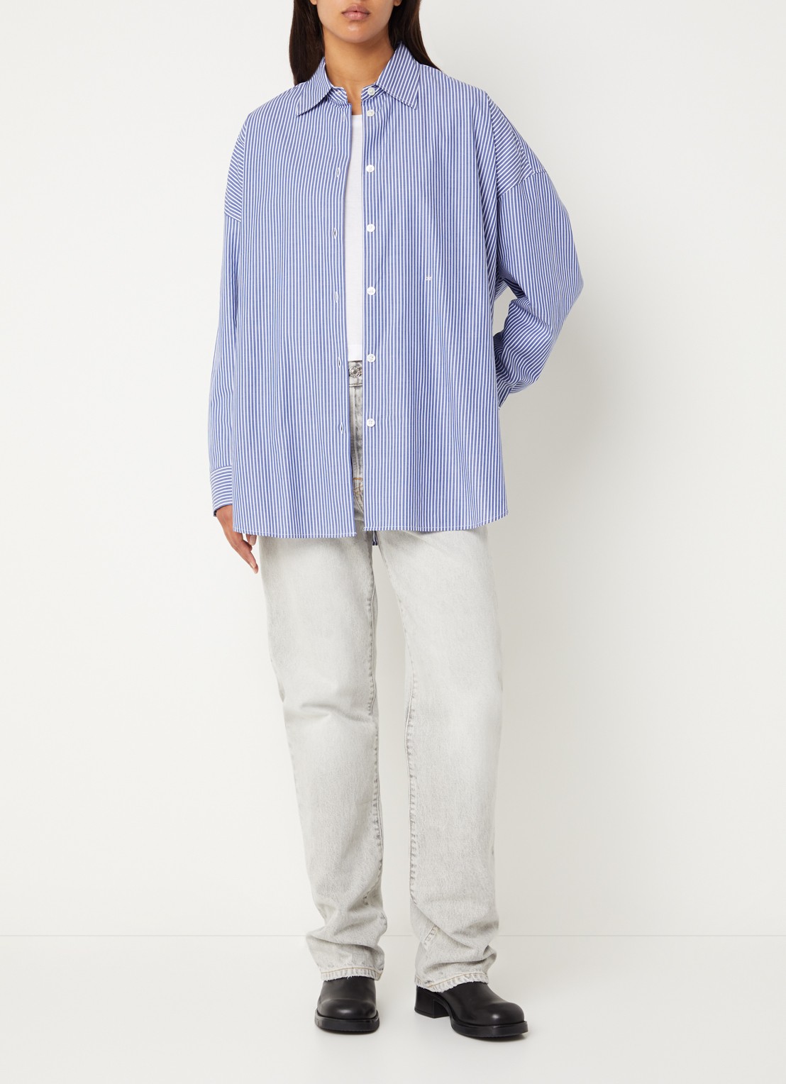 Bellerose Jemma blouse met streepprint - voorkant 3 kobaltblauw