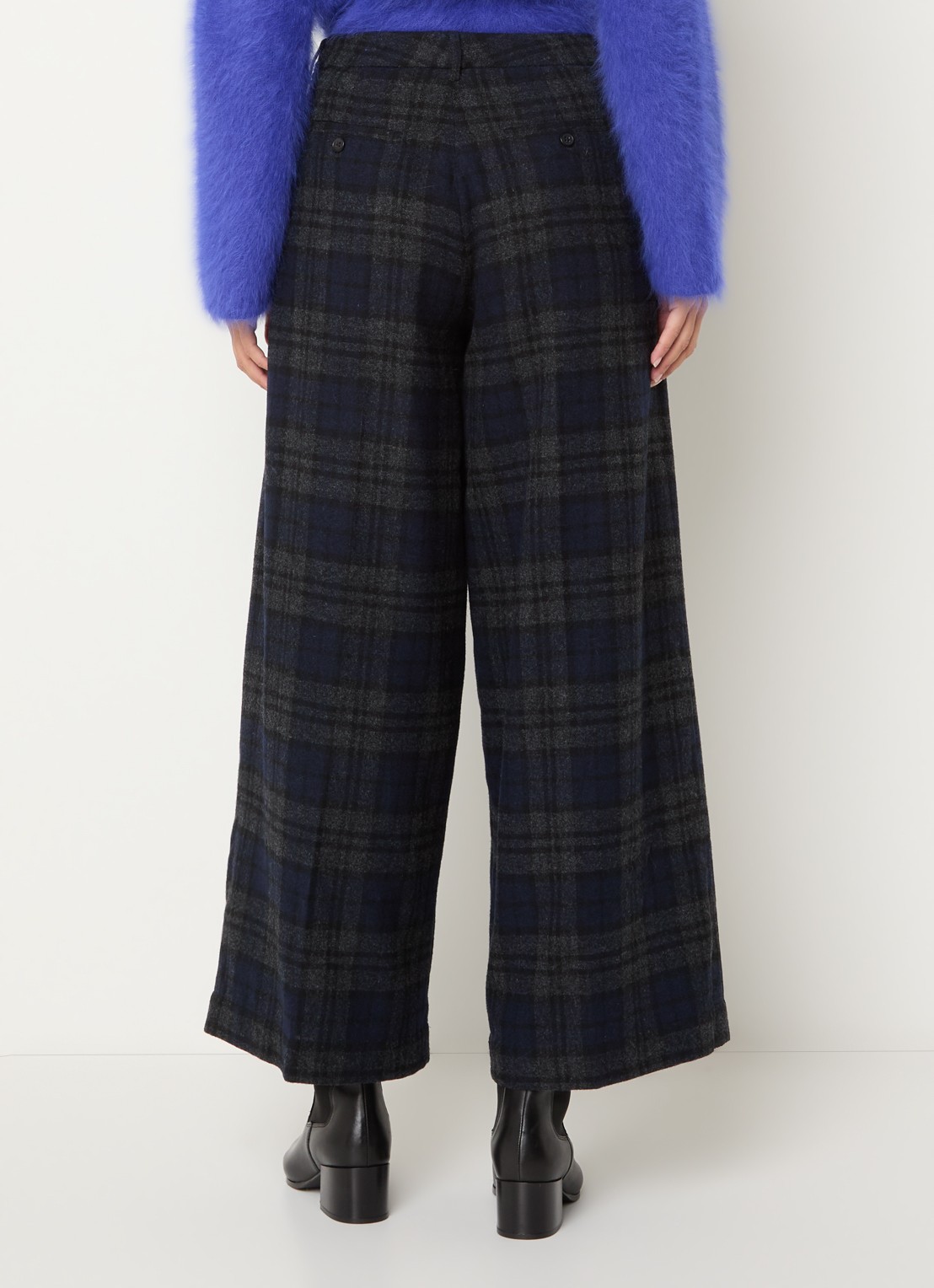 Bellerose Jenoa high waist wide fit broek in wolblend - achterkant 2 donkerblauw