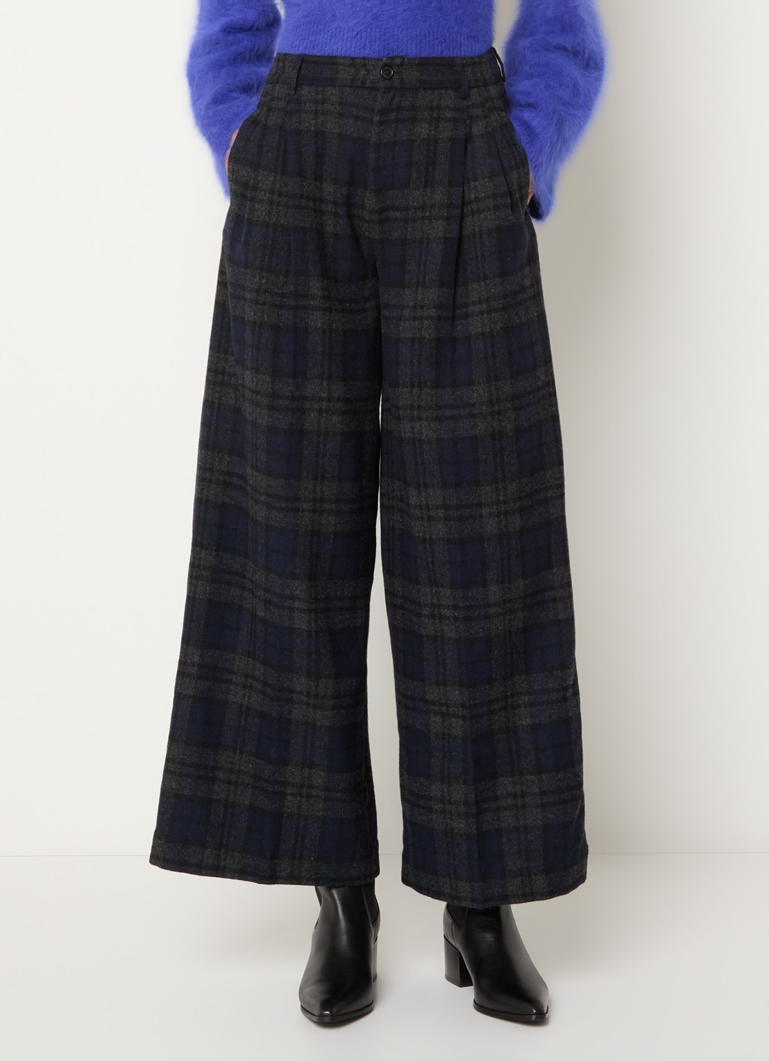 Bellerose Jenoa high waist wide fit broek in wolblend - detail donkerblauw