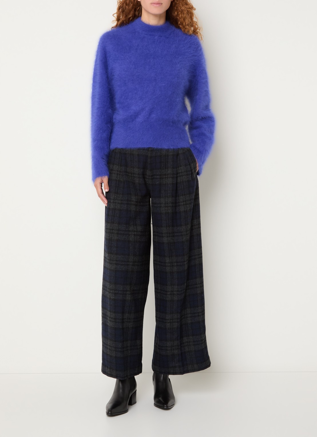 Bellerose Jenoa high waist wide fit broek in wolblend - voorkant 4 donkerblauw