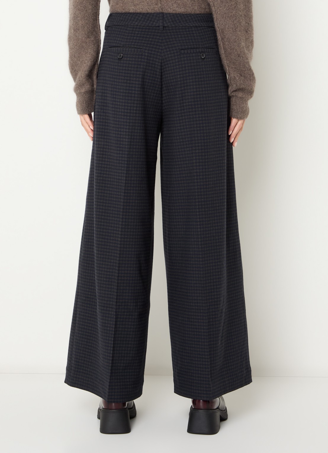 Bellerose Jenoa high waist wide fit pantalon met ruitdessin - achterkant 2 donkerblauw