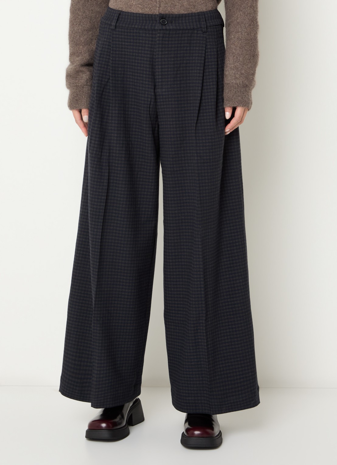 Bellerose Jenoa high waist wide fit pantalon met ruitdessin - detail donkerblauw