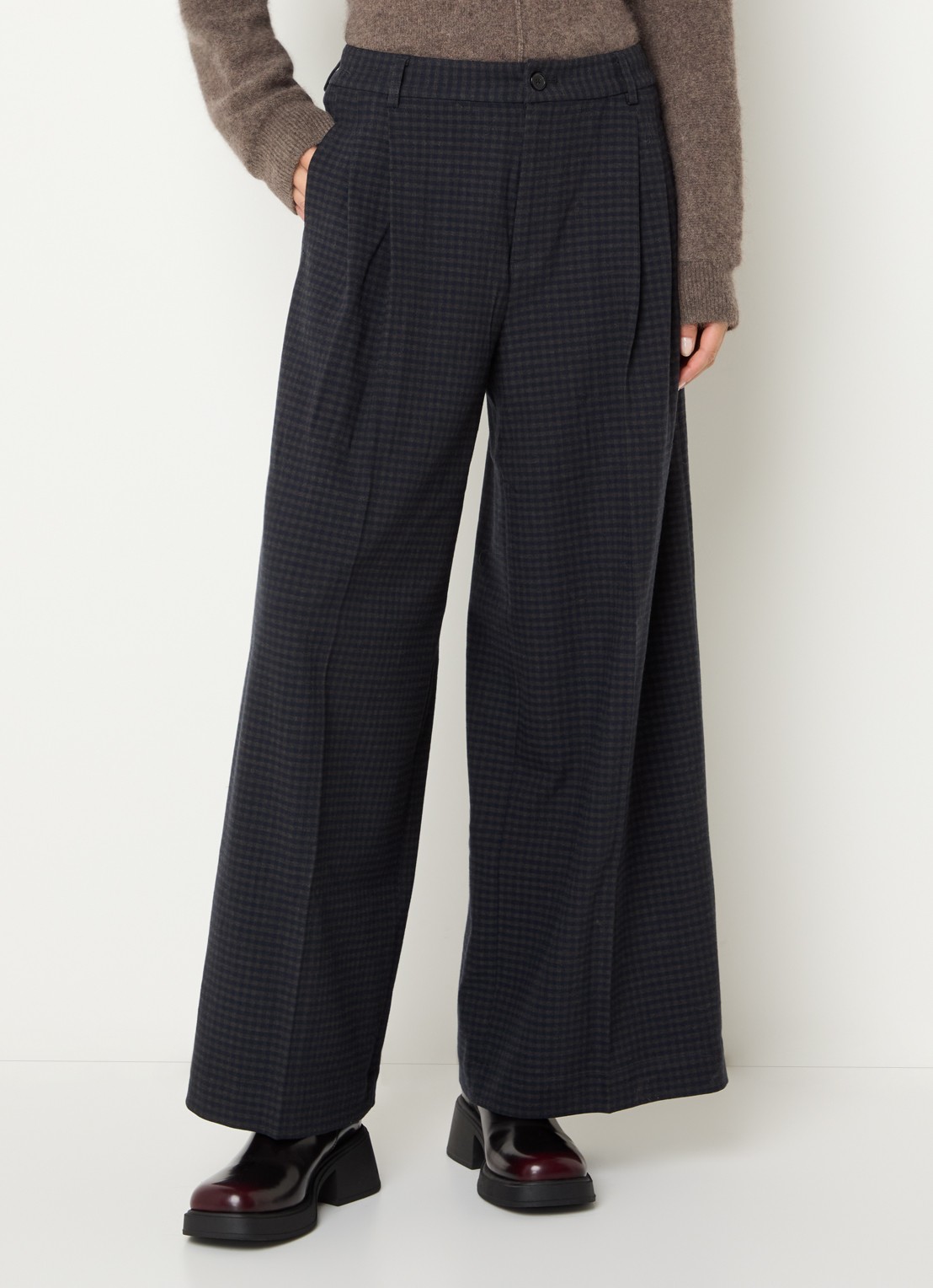 Bellerose Jenoa high waist wide fit pantalon met ruitdessin - detail 2 donkerblauw