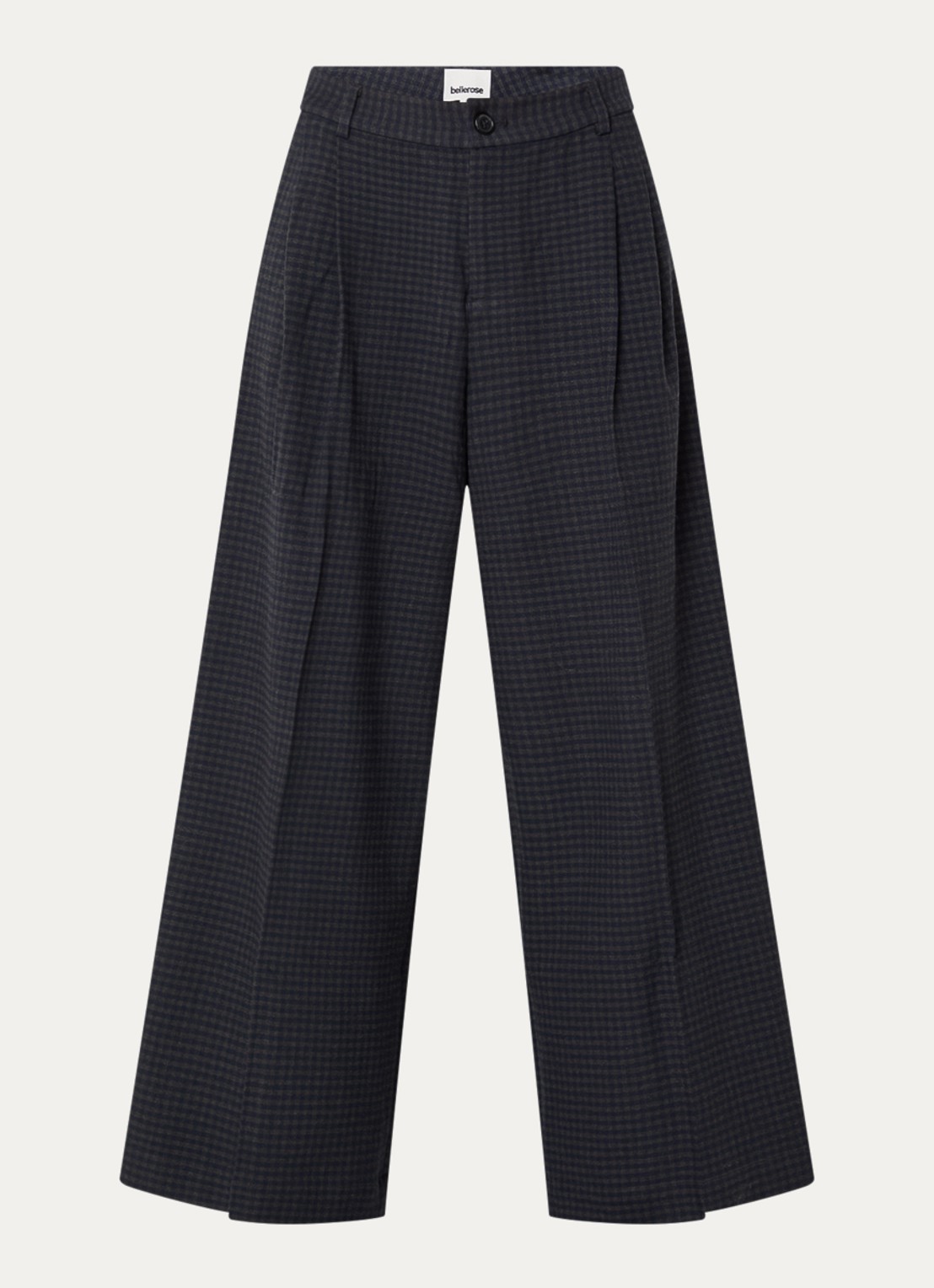 Bellerose Jenoa high waist wide fit pantalon met ruitdessin - voorkant 3 donkerblauw