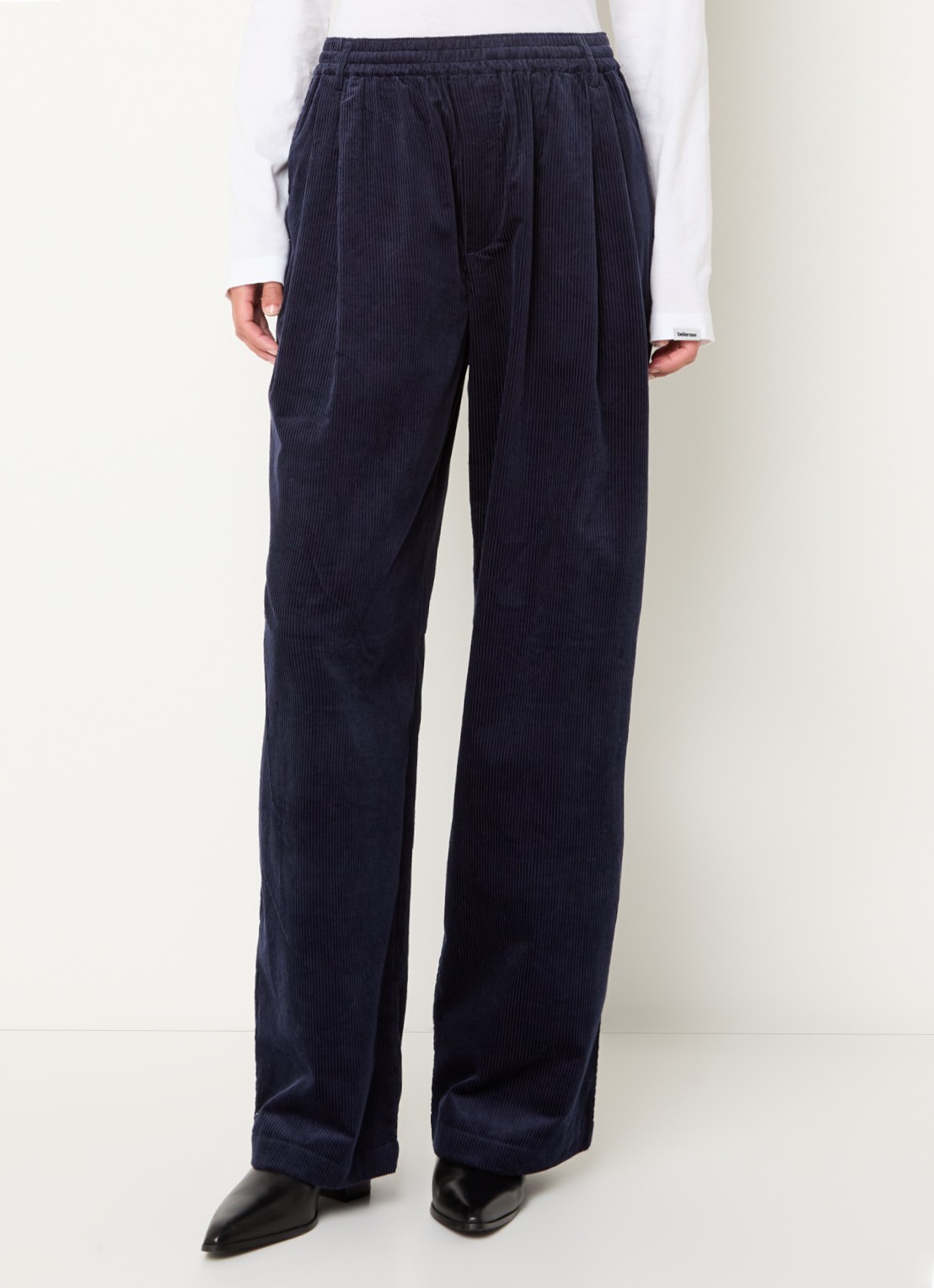 Bellerose Jil high waist wide fit broek met steekzakken - detail donkerblauw