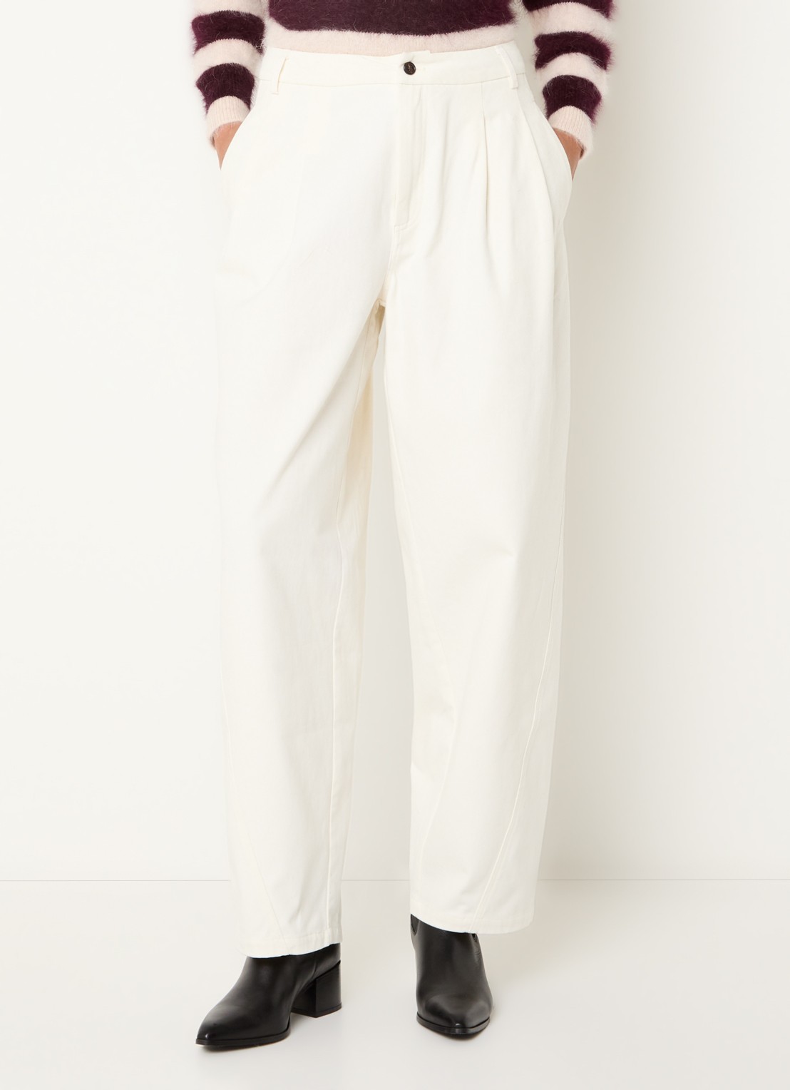 Bellerose Jimi high waist wide fit jeans met gekleurde wassing - detail gebroken wit