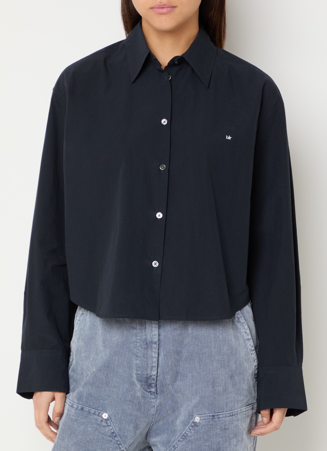 Bellerose Johan blouse met logo - detail donkerblauw