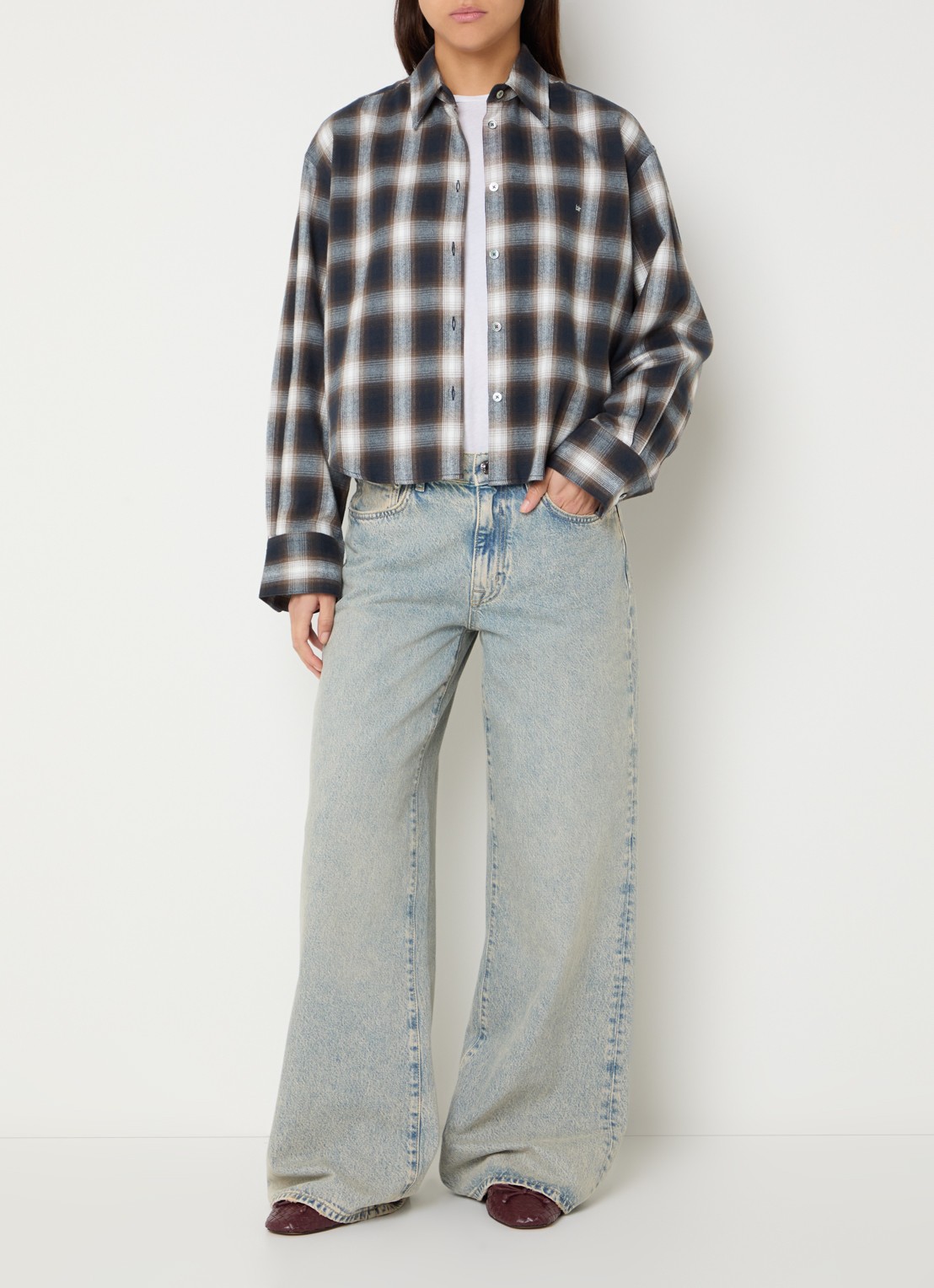 Bellerose Johan blouse met ruitdessin - voorkant 4 hazelnootbruin