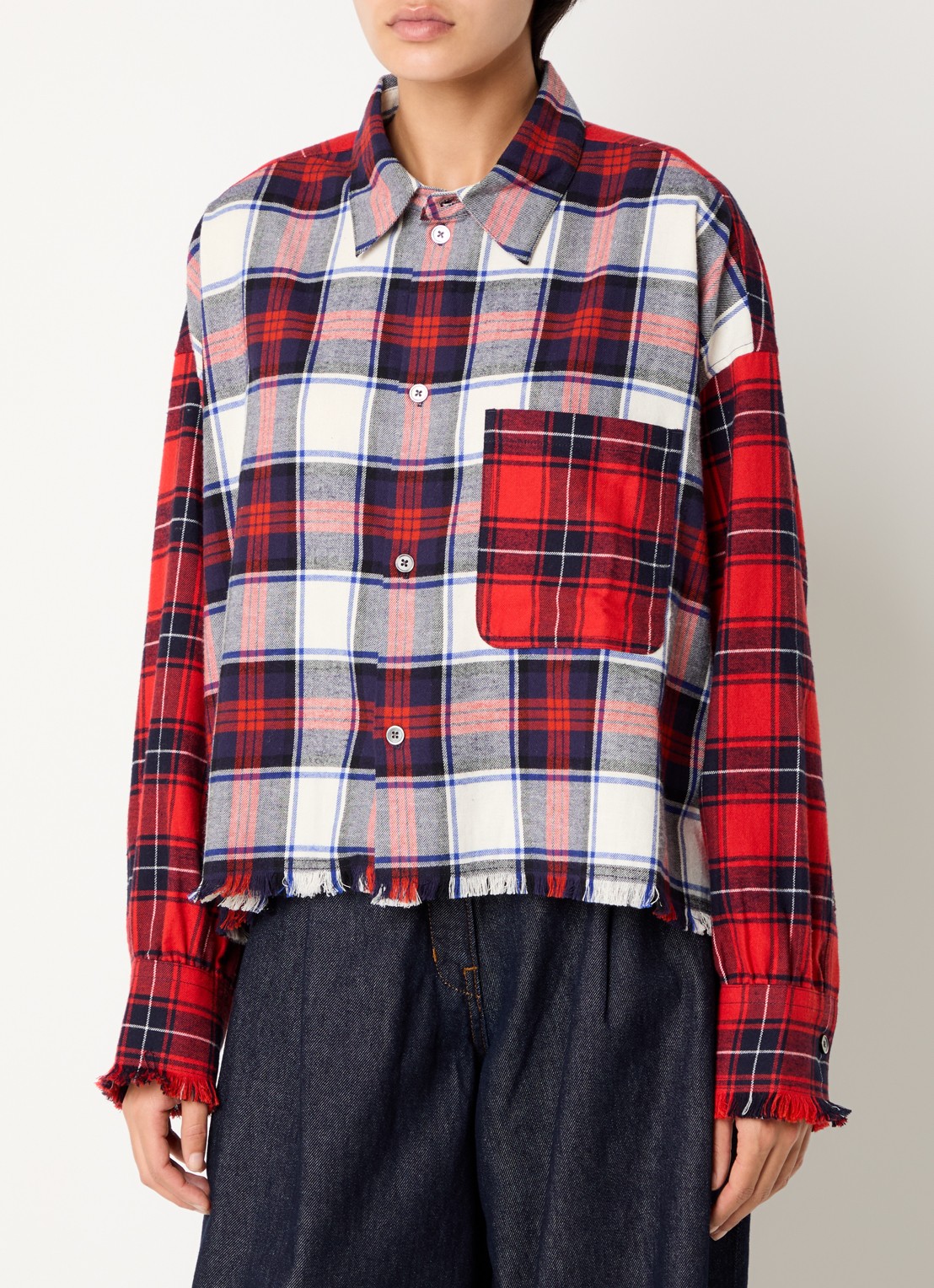 Bellerose Jonnie blouse met ruitdessin en borstzak - detail 3 rood