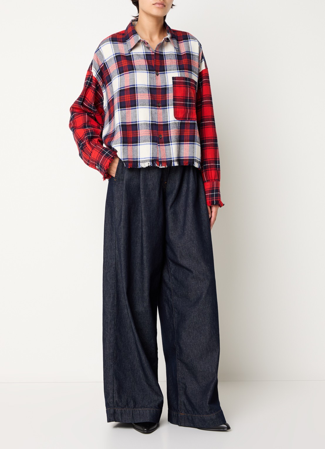 Bellerose Jonnie blouse met ruitdessin en borstzak - voorkant 2 rood