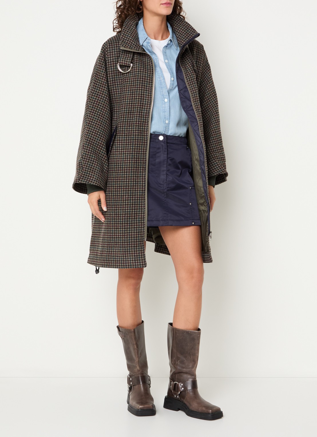 Bellerose Juny mantel van wol met ruitdessin - voorkant 3 bruin