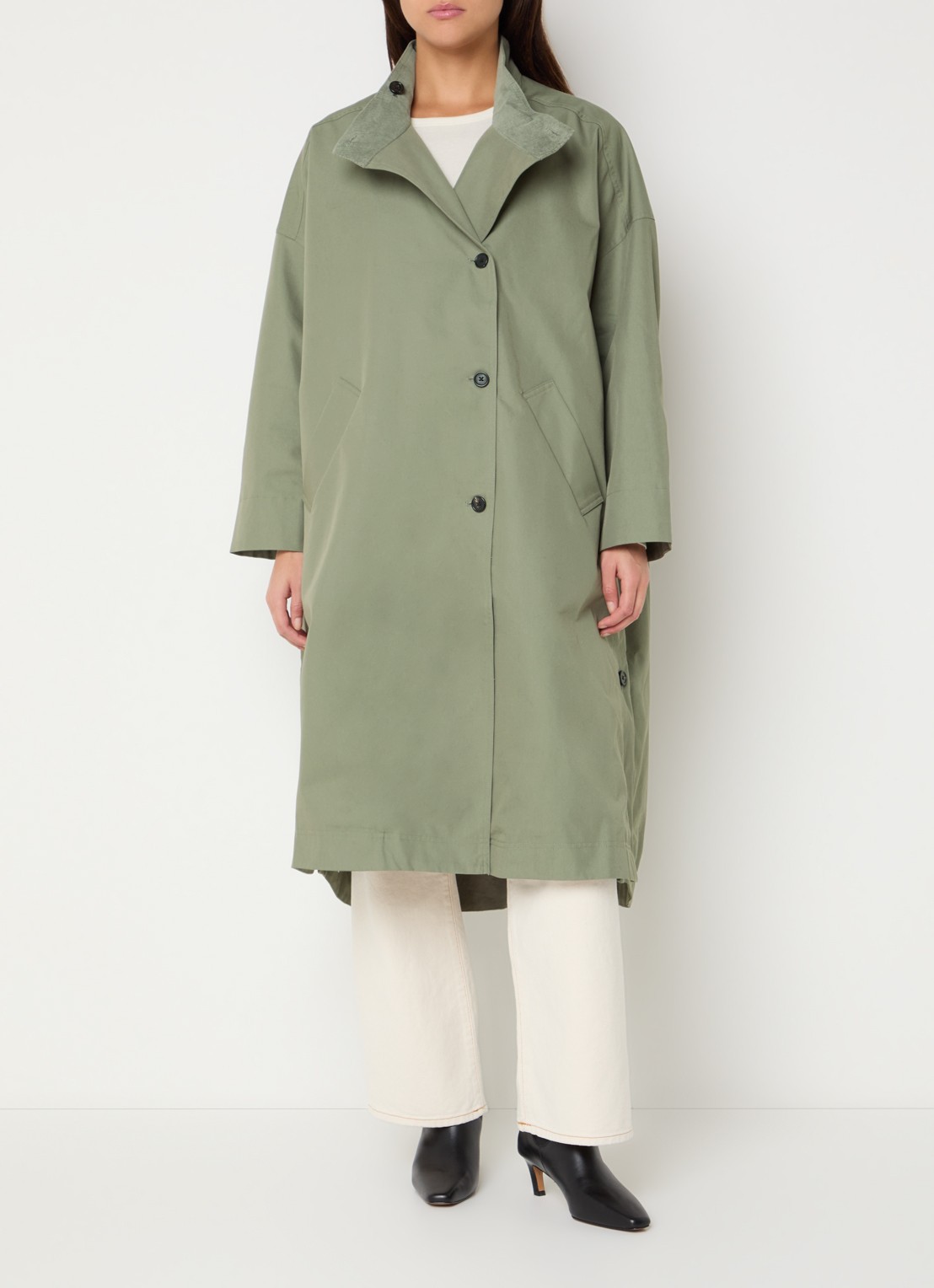 Bellerose Juttac trenchcoat met steekzakken - detail mosgroen