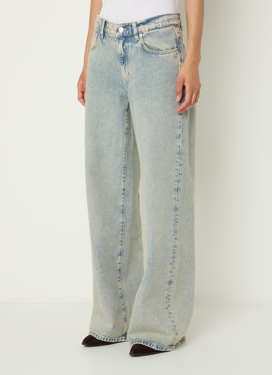 Bellerose Kansas high waist wide leg jeans met verwassen afwerking - detail indigo