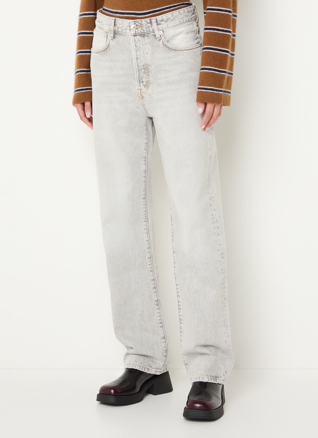 Bellerose Katy high waist slim fit jeans met gekleurde wassing - detail 3 lichtgrijs
