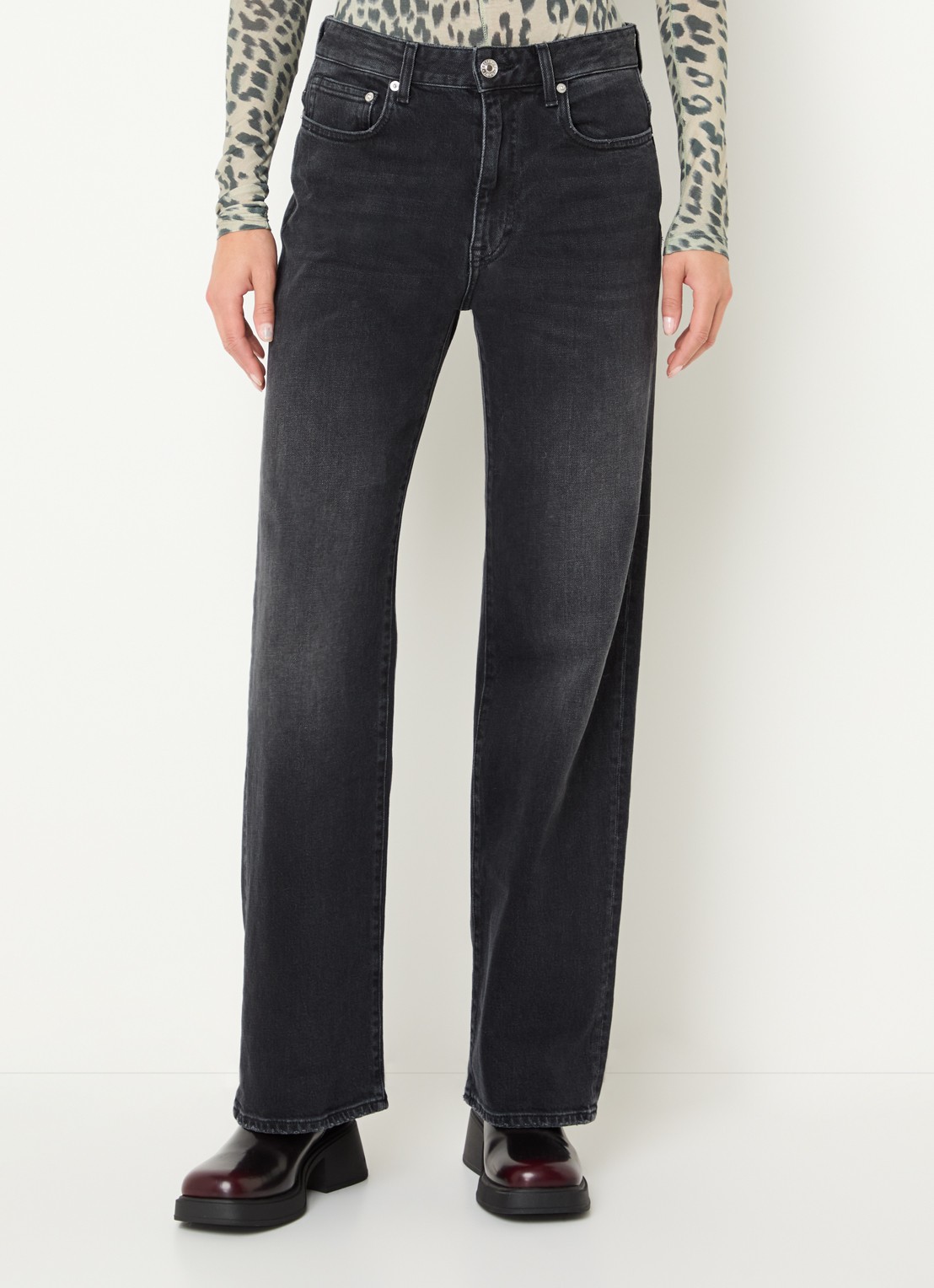 Bellerose Kia high waist straight leg jeans met gekleurde wassing - detail 3 zwart