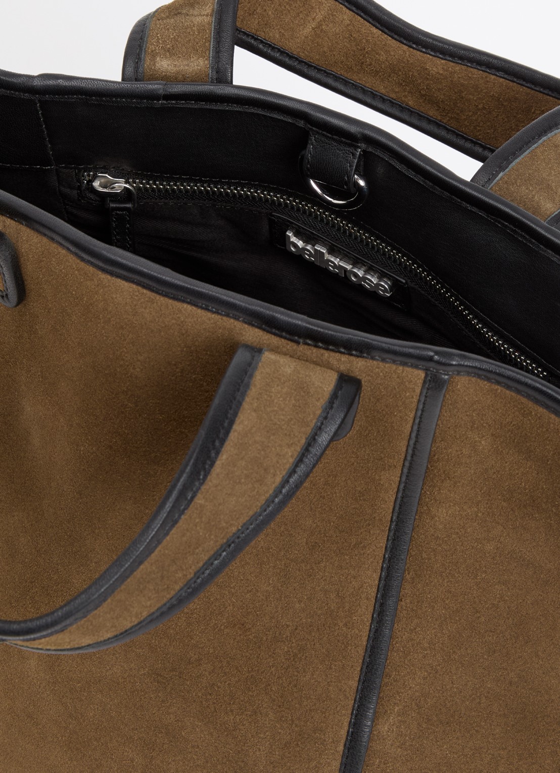 Bellerose Kub handtas van suède met details van leer - detail khaki