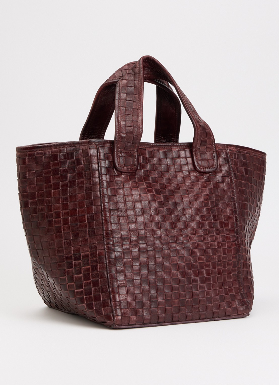 Bellerose Kub shopper van leer met gevlochten detail  - achterkant 4 roodbruin