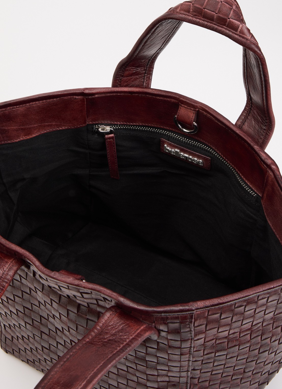 Bellerose Kub shopper van leer met gevlochten detail  - detail roodbruin