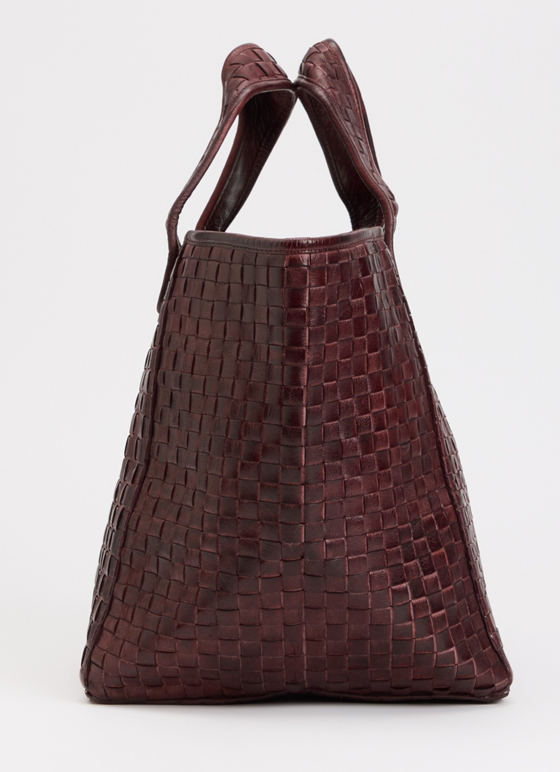 Bellerose Kub shopper van leer met gevlochten detail  - detail 2 roodbruin
