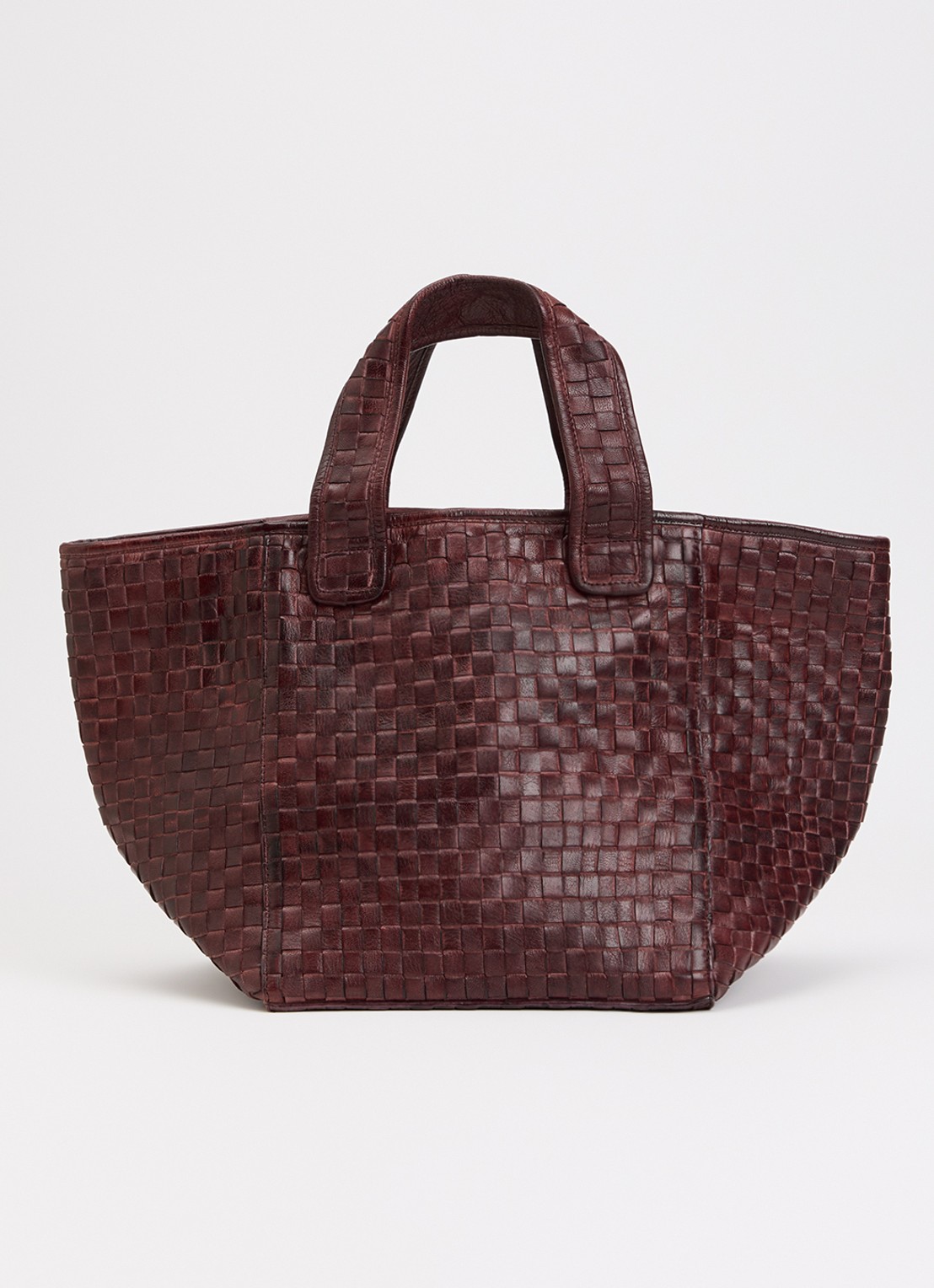 Bellerose Kub shopper van leer met gevlochten detail  - voorkant 5 roodbruin