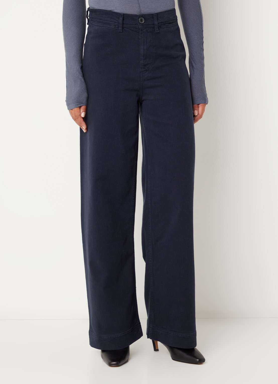 Bellerose Lottie51 high waist straight fit chino met paspelzakken - detail donkerblauw