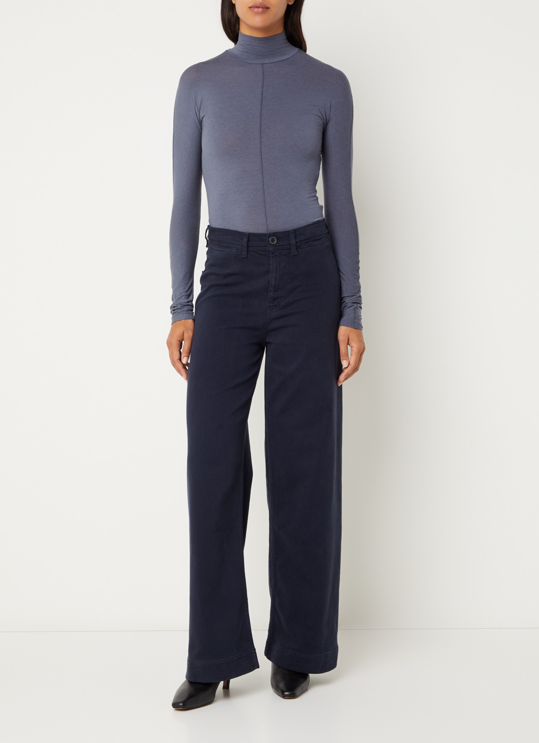 Bellerose Lottie51 high waist straight fit chino met paspelzakken - voorkant 4 donkerblauw