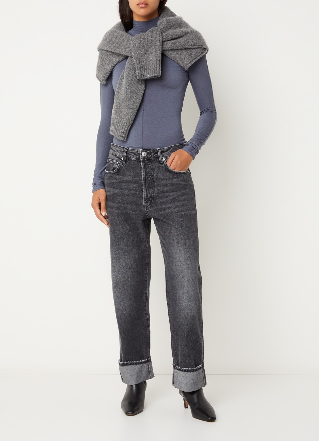 Bellerose Low waist tapered fit jeans met gekleurde wassing - voorkant 3 antraciet