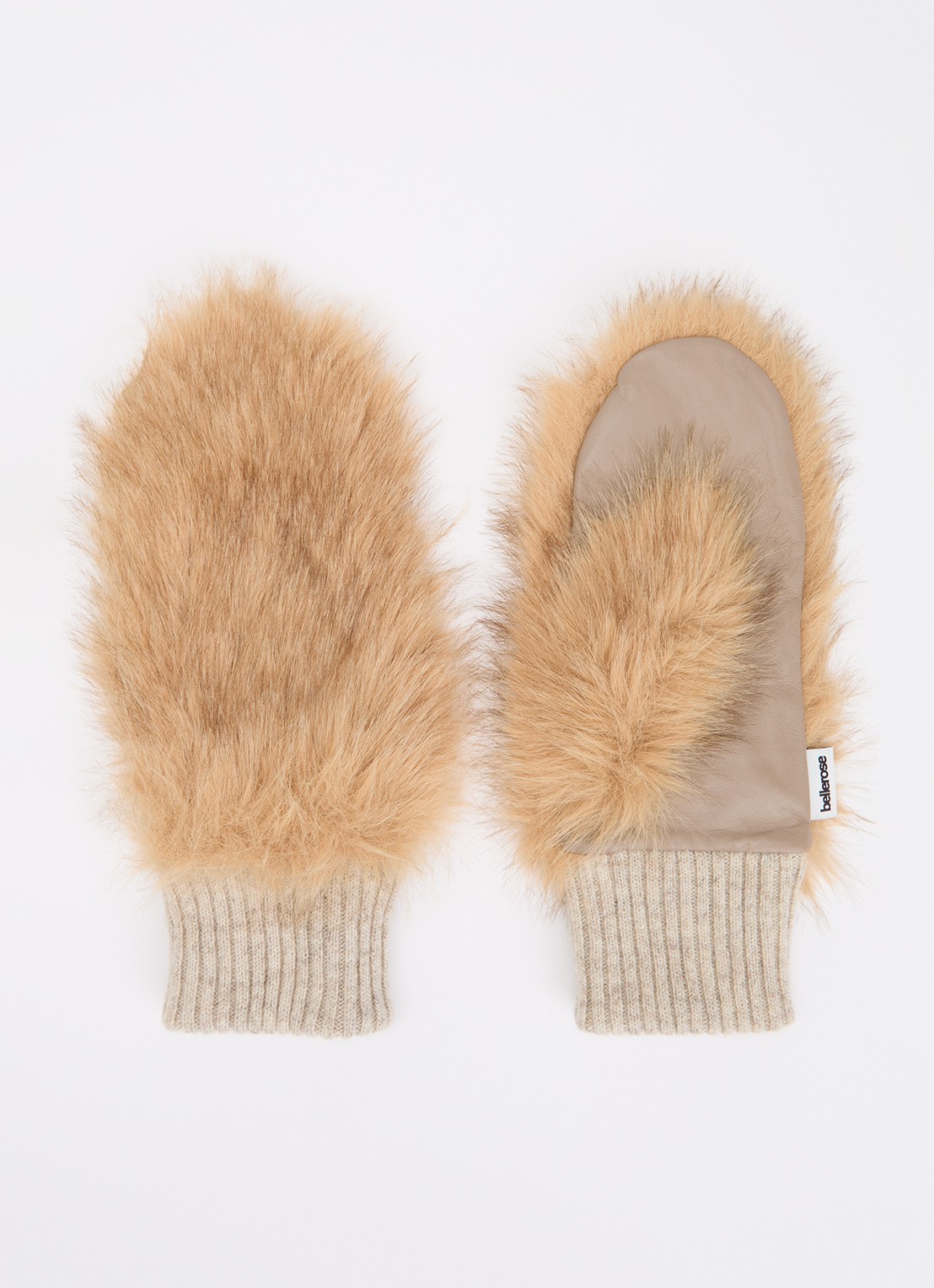 Bellerose Madina wanten in wolblend met details van schapenleer en imitatiebont - voorkant beige