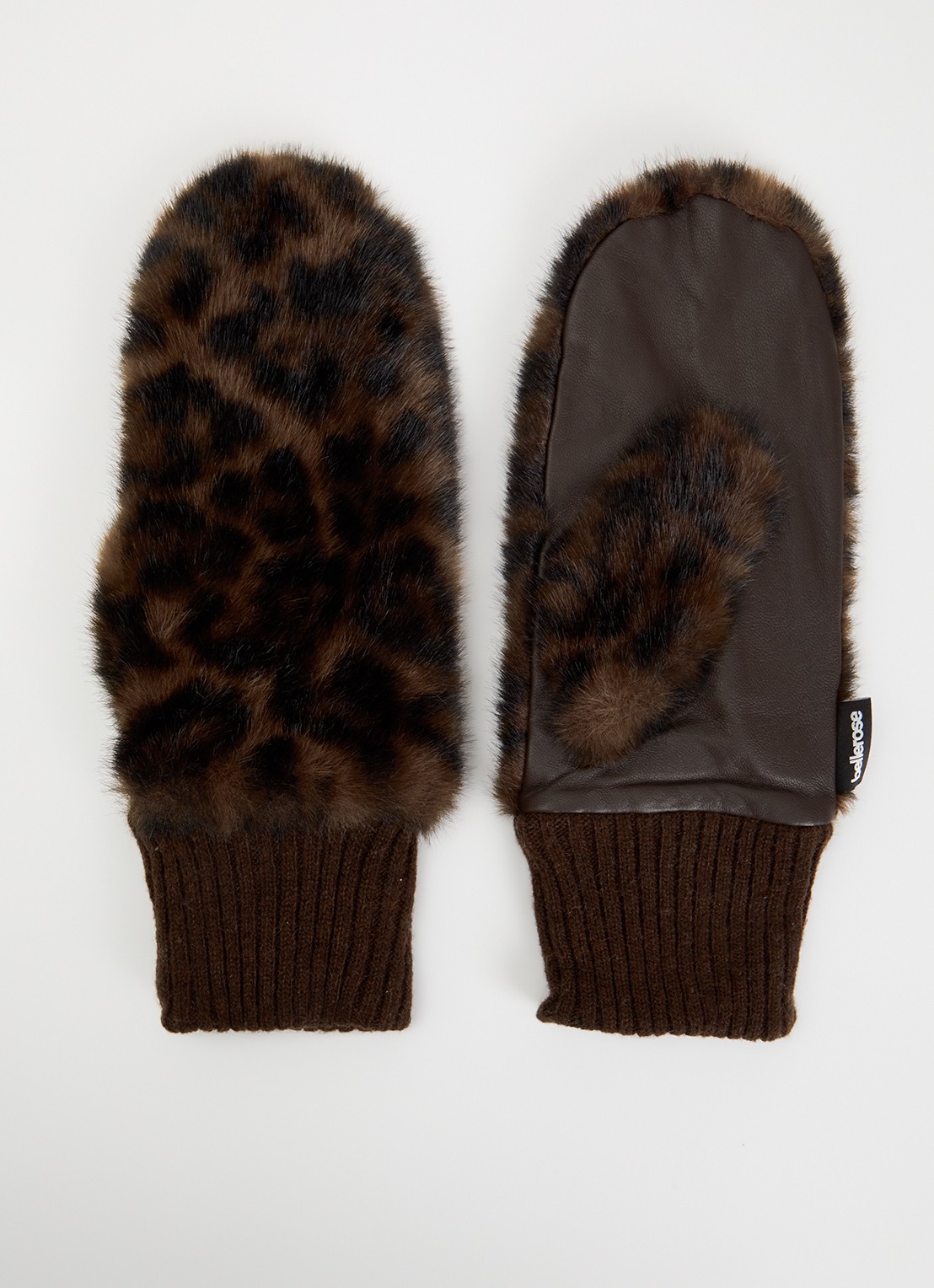Bellerose Madina wanten van imitatiebont met panterprint - voorkant donkerbruin