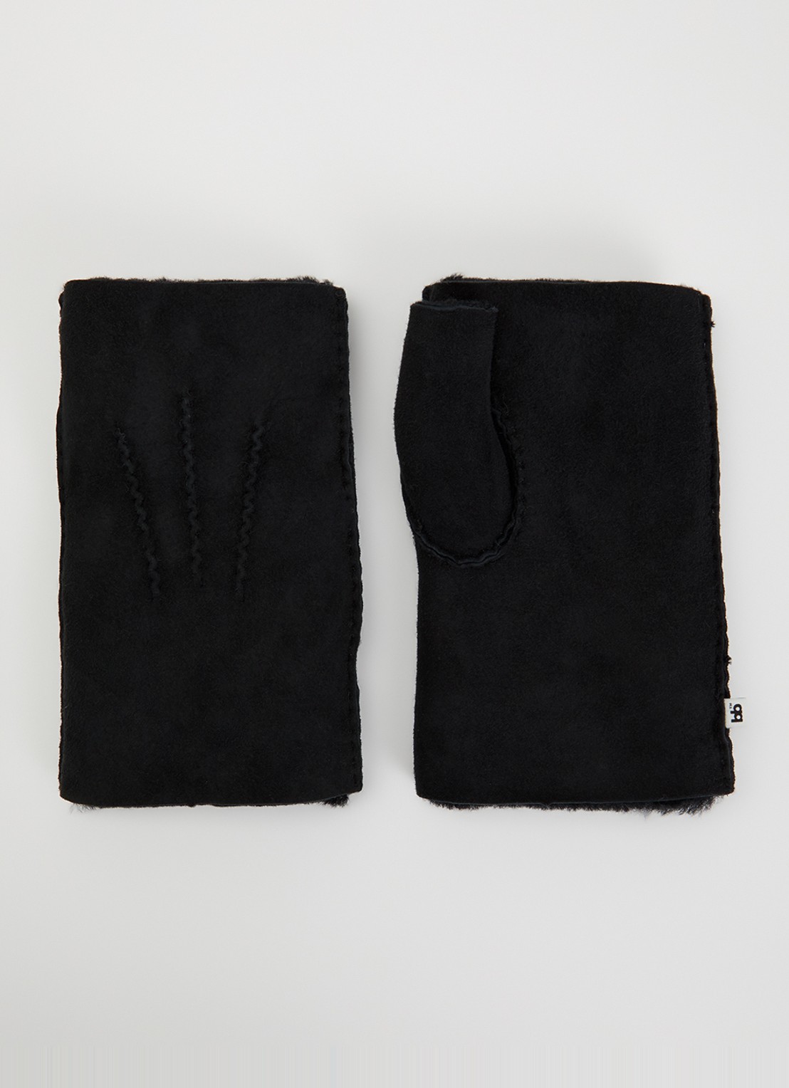 Bellerose Manhok handschoenen van suède met schapenvacht - voorkant zwart