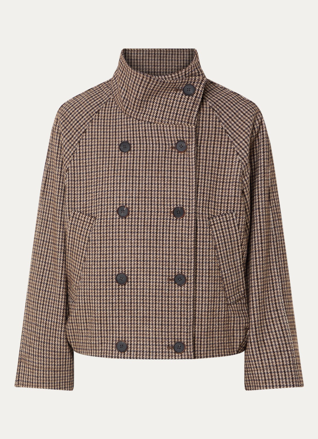 Bellerose Mantel in wolblend met pied-de-poule dessin - voorkant 2 bruin
